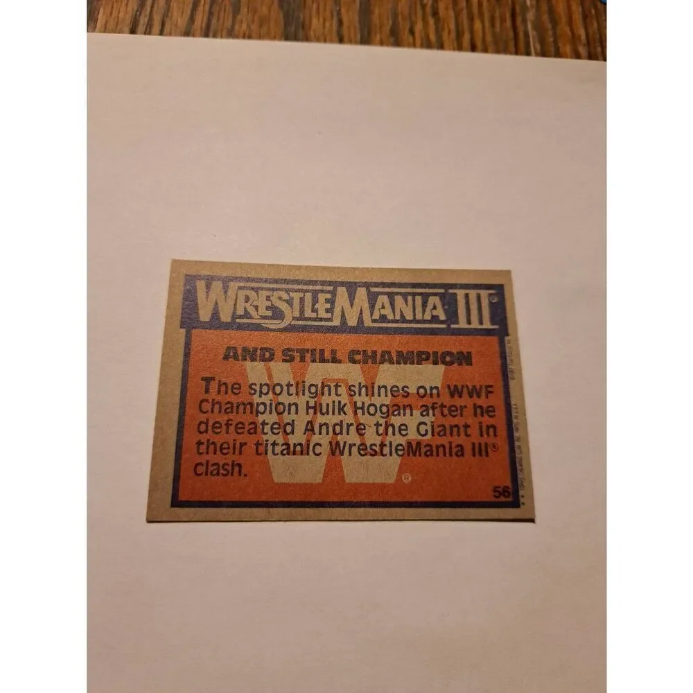 1987 WWF Hulk Hogan WrestleMania III Card #56 And Still Champion Titan Topps
